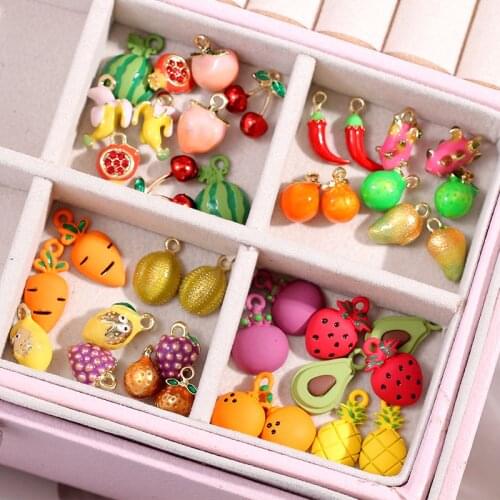 JJFOUCS 5PCS/Set 20 Styles Fruit Vegetable Alloy Enamel Cherry Lemon Orange Charms Pendants for Making DIY Handmade Jewelry