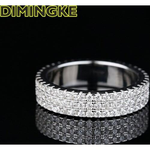 DIMINKGE Classic Three Rows Super Flash Full Diamond Wedding Ring 100%-S925 Sterling Silver Womens Party High Jewelry
