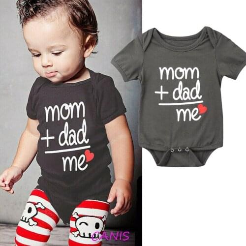 0-18M Infant Kids Baby Clothes Boy Girl Outfits Bodysuits Letter Print Short Sleeve Cotton Grey Clothes