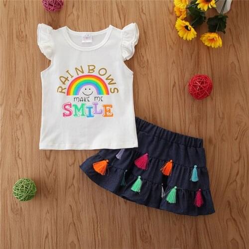 Summer Girl Set Rainbow Print Girl T-shirt + Skirt Children Skirts Sets Fashion Kids Clothes