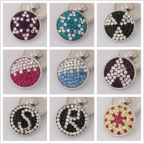 Fashion Trendy Colorful Stars words pattern rhinestone 18MM charm snap buttons for DIY snap jewelry wholesale