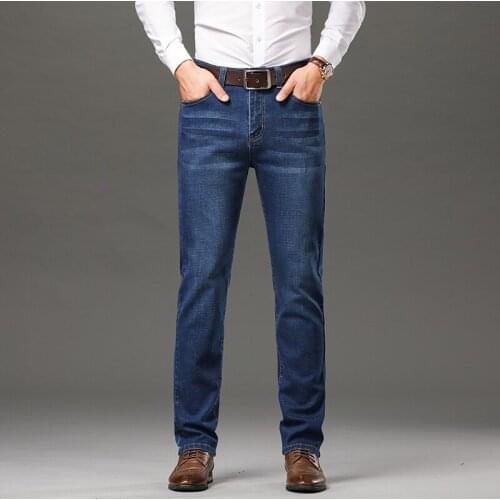 Mens Jeans Business Regular Straight Full Lenght Jean Casual Denim Trousers Elasticity Stretch Fabric Pant LY1901