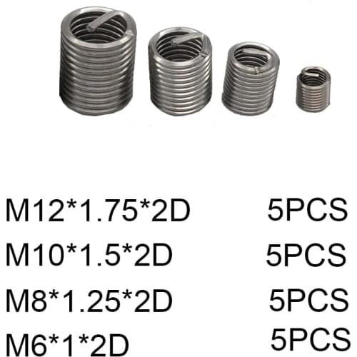 20Pcs Thread Repair Kit M12 M10 M8 M6*2D Threaded Insert Set stainless steel wire For Hardware Repair Tools narzedzia warsztatow