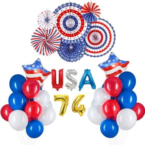 American Independence Day Balloon Set American Five-pointed Star Paper Fan Flower Balloon Set Memorial Day Party Decoration