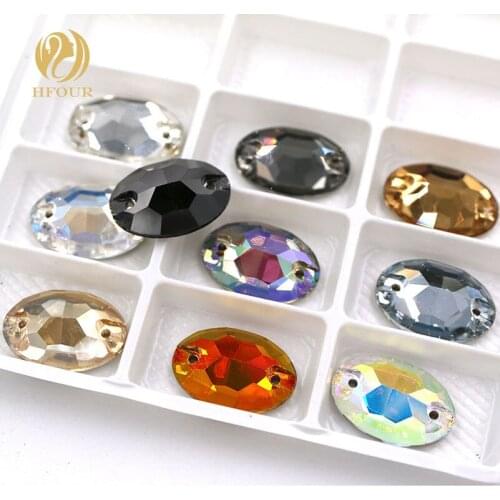 New High quality glass crystal Oval shape sew on rhinestones flatback double hole loose rhinestones DIY clothing accessories