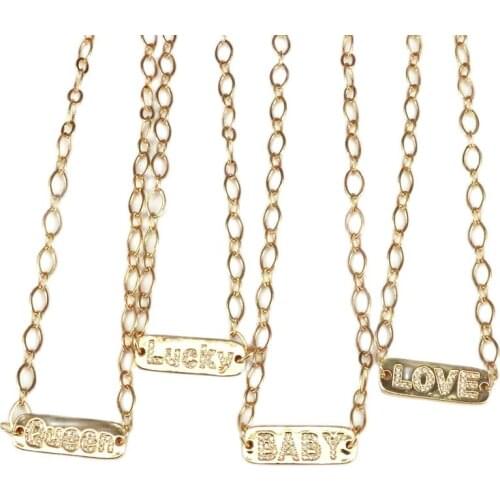 5Pcs Gold Geometric bar pendant simple engraved cz Love Lucky Letter charm necklace for lover gift