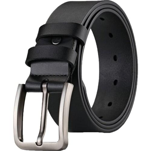 Fashion Men Belts Cowhide Pin Buckle Belt Mens Single Layer Leather Perforated Belt For Jeans Cinturon Cowboy Hombre #L12