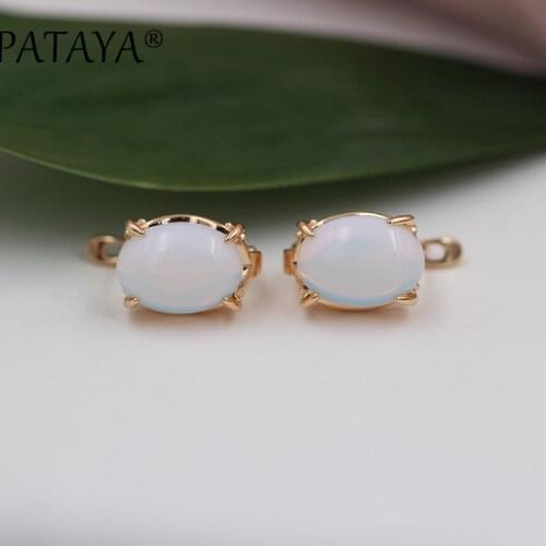 PATAYA New RU Hot Multicolor Oval Natural Stone Big Earrings 585 Rose Gold Opal Earrings Women India Onxy Party Wedding Jewelry