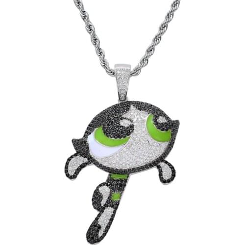 Rhinestone Chacin Ice Out Cubic Zircon Cartoons Pendant Necklace Hip Hop Men Charm Chain Jewelry
