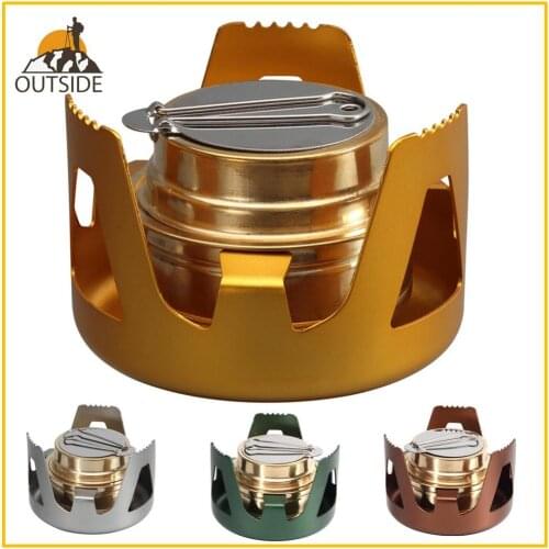 Heavy Duty Brass Alcoho Stove Burner with Aluminum Alloy Stand Lid for Outdoor Camping Hiking Backpacking Cooking Portable