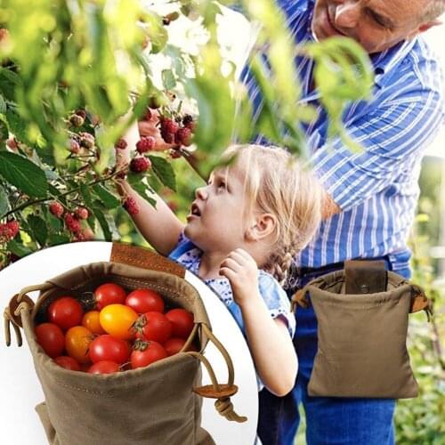 Outdoor Leather Canvas Bushcraft Bag Fruit Picking Waist Hanging Tool Hiking Treasures Seashells Camp Foraging Pouch