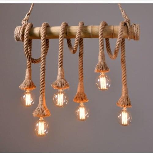Vintage Bamboo rope Pendant Lamp Retro Countryside wicker Pendant Lights With 4/6 Lights For Dinning Room,Living Room