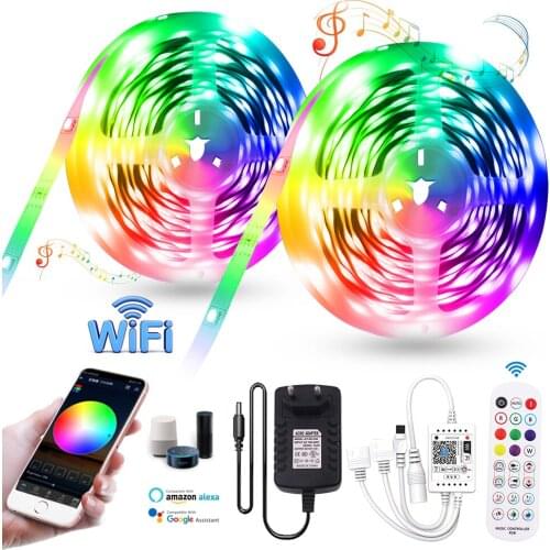 30M 20M WIFI LED Strip Light RGB 5050 SMD Led Strip Smart Wifi App Control Flexible Ribbon 10M 5M Tape Diode + DC12V Adapter