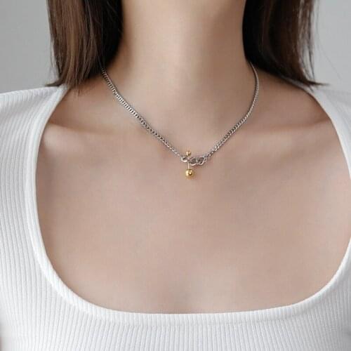 YUN RUO 18K Gold Hip-hop Thick Chain Dumbbell Pendant Necklace Fashion Titanium Stainless Steel Jewelry Woman Accessory Not Fade
