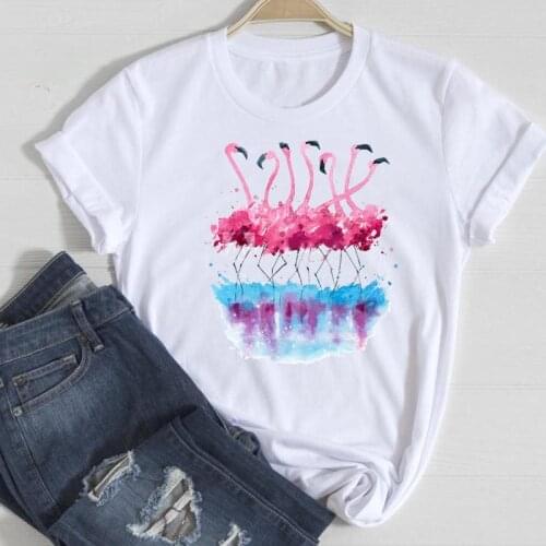 Women Feather 2021 Flamingo Watercolor Fashion Cartoon Summer Graphic T Top Lady Print Tee Female Tshirts Clothes T-Shirt