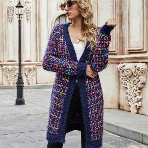 Bohemian Plaid Cardigans Women Vintage Long Coat Female Jacket Knitwear Winter Slim Sweater Cardigan Pockets 2020 New Fashion