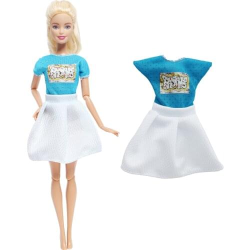 1 Pcs Fashion Doll Dress Bule Shirt Daily Casual Wear Skirt White Gown Clothes for Barbie Doll 1/6 Dolls Accessories Kids Toys