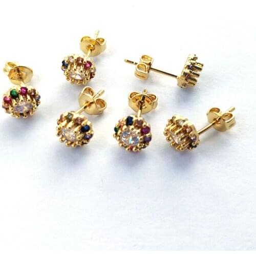 10 Pairs Tiny cute Round Earrings,CZ Rainbow cubic zirconia Micro Pave Colorful Stud Earrings Jewelry Women Girls Gift ER948