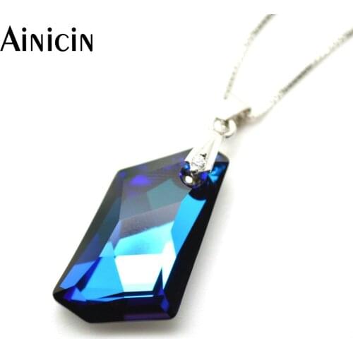 Ainicin 1PC Royal Blue High Quality Faceted Crystal Pendant Silver Box Chain Necklace For Women Birthday Gift