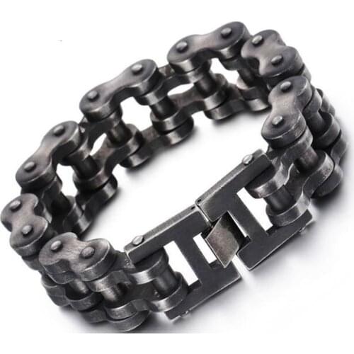 18mm/ 23mm wide Black Motorcycle chain design Stainless steel jewelry Mens Bracelet heavy huge XMAS Gifts