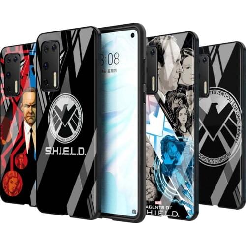 Tempered Glass Cover Shell Luxury Marvel SHIELD For Huawei P40 P30 P20 P10 Pro Plus Lite 5G 2019 Phone Case