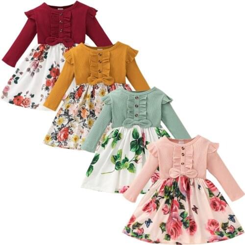 Spring Autumn Baby Girls Dress Clothes Baby Floral Long Sleeve Floral Dresses Clothing Outfits Girl Clothes