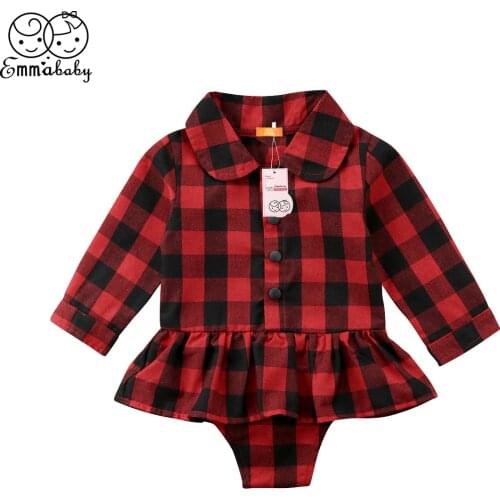 Sweet Newborn Infant Baby Girl Plaid Bodysuit Long Sleeve Kid Jumpsuit Dress Tops Outfits Fashion Kids Cotton Bodysuits outfits