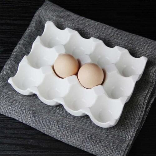 European Creative Ceramic 6/12 Grid Egg Storage Tray Household Organizer White Porcelain Kitchen Refrigerator Egg Box Tableware