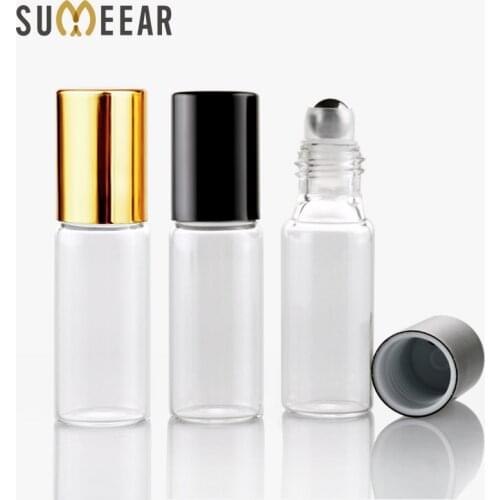 5ML Mini Glass With Steel Ball Bottle Perfume Bottles With Roll On Empty Cosmetic Essential Oil For Travel 100Pieces/Lot