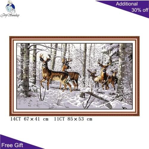 Joy Sunday Snow Antelopes Cross Stitch D003 14CT 11CT Counted and Stamped Home Decor Antelopes in the Snow Cross Stitch kits