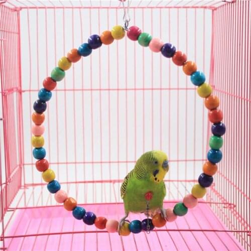 1PCS Parrot Round Swing Bird Supplies Bead Design Colorful Natural Wood Parrot Chew Toy Bird Favor Perch Toy Hanging Swings