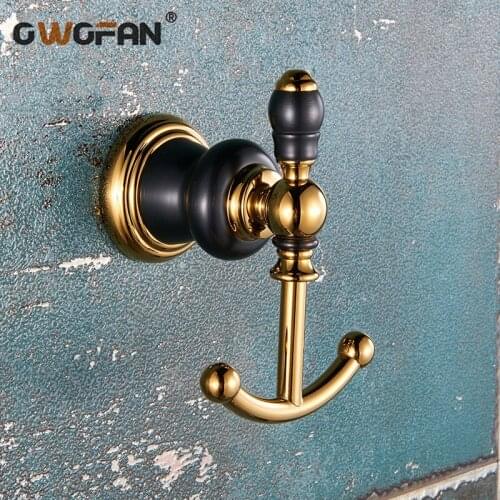 Robe Hook Europe Copper Bathroom Towel Hook Carved Decorative Black Coat Hanger Vintage Double Wall Hooks Key Holder XL-66801