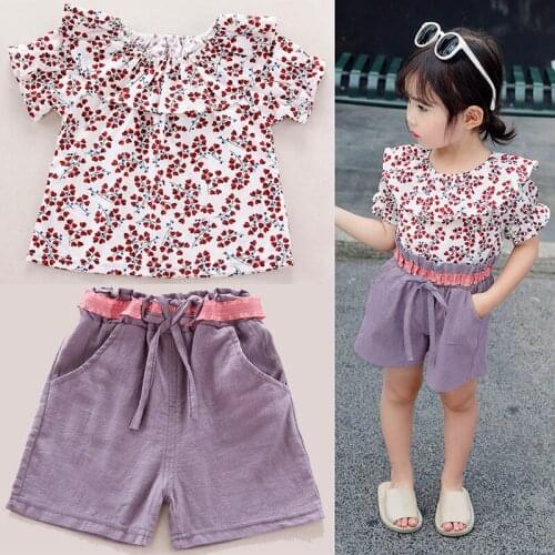 Summer suits girls Cotton Child clothing shorts 2 Pcs floral T-shirts toddler Children outfits Childrens Polka dot girl clothes