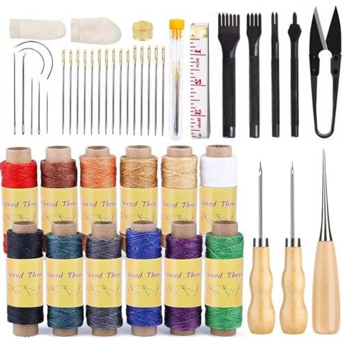 LMDZ 46 Pcs Leather Upholstery Repair Kit, with 12 Color Waxed Thread, Sewing Needles, Leather Stitching Punch