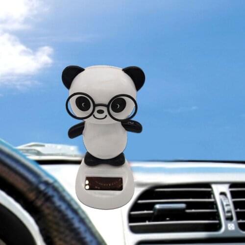 Lovely Glasses Panda Solar Power Swinging Doll Car Interior Ornament Decor Gift