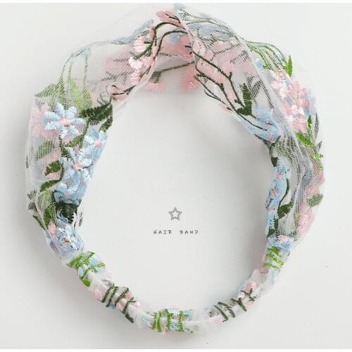 Fashion Exquisite and simple lace wide-brimmed flowers Women Elastic Knotted headband Floral Wide Stretch Girls Hair Headdress
