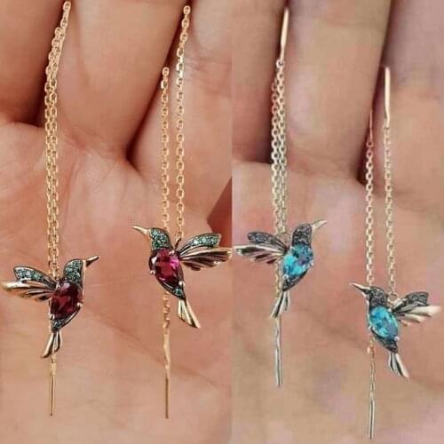 Fashion Little Bird Drop Long Hanging Earrings for Women Girl Diamond Crystal Tassel Earring Jewelry Personality Aretes De Mujer