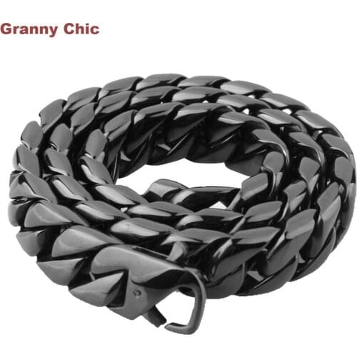 Granny Chic 7"-40" Mens Hip Hop Black Color High Quality Stainless Steel Curb Chain Necklace or Bracelet 15mm