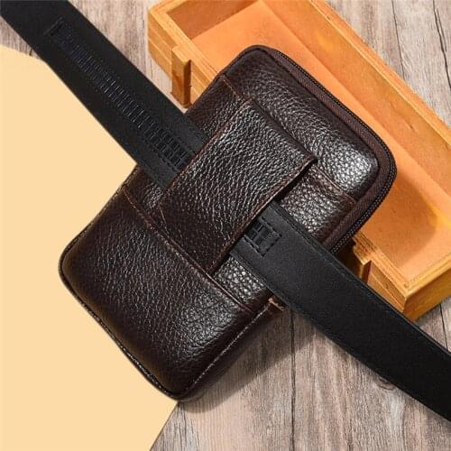 Men Waist Pack PU Leather Vintage Zipper Hasp Fashion Phone Card Key Holder Waterproof Travel Male Waist Bag
