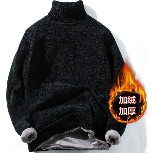 Men High Neck Plus Cashmere Sweater Male Unlined Upper Garment Winter Clothes Warm Cotton Turtleneck Pullover Streetwear