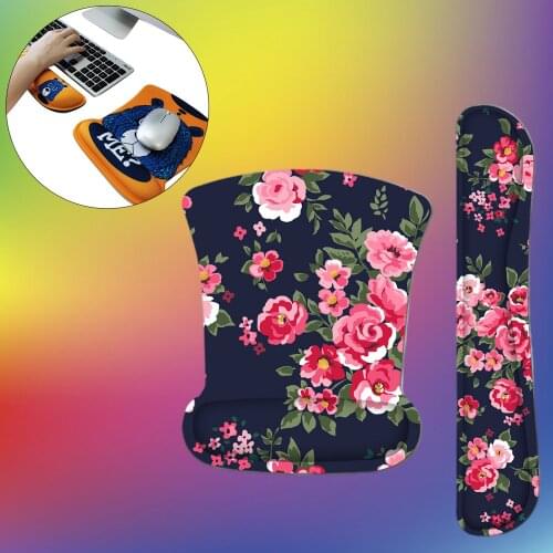 Keyboard and Mouse Pad Set - Memory Foam Cushion, Roses Print Wrists Rest Support for Laptop Computer
