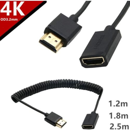 OD 3.2mm Ultra Slim 4k*2k 60Hz HDMI-compatible Male to Female Extension Cable Stretch Spring Curl Flexible Cable