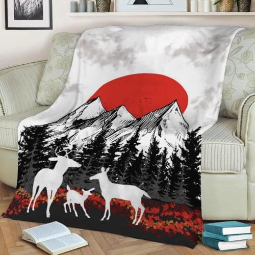 Autumn Deer Flannel Throw Blanket 3D Printed Keep Warm Sofa Child Blanket Home Decor Textiles Dream Family Gift