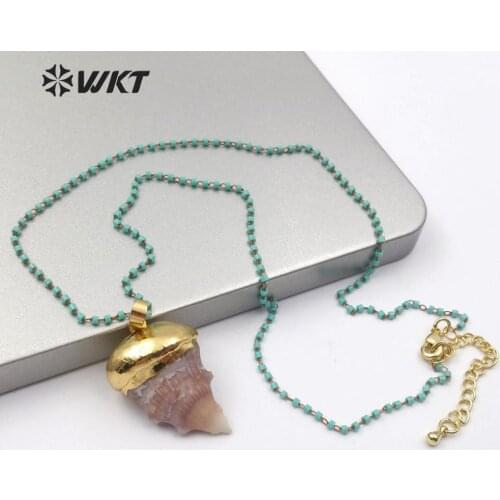 WT-JN100 Genuine Natural Coral Fossils Necklace Horn Shape Coral With Gold Capped Pendant ladies Necklace Summer Beach Jewelry