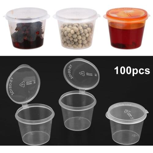 Plastic Clear Disposable Sauce Pot Food Small Sauce Container Box 100Pcs With Lids Kitchen Organizer Chutney Chili Sauce Cups