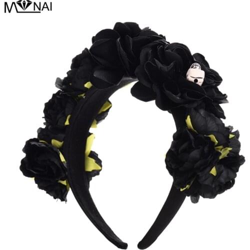 Gothic Lolita Black Rose Headband Costume Play Skull Headpiece Vintage Hair Accessories Steampunk