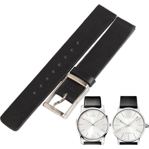 WENTULGenuine Leather Watch Band Strap Black White Soft Durable Watchbands For CK Watch K2G211 K76222 K76211