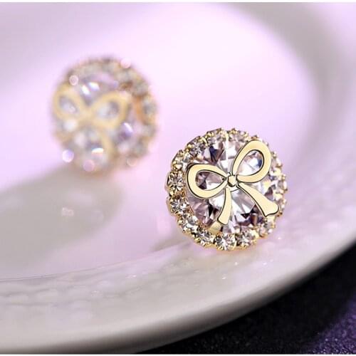 Luxury Micro Aaa Clear Zirconia 925 Sterling Silver Bow-knot Stud Earrings for Women Girls Party Jewelry Gift Broncos