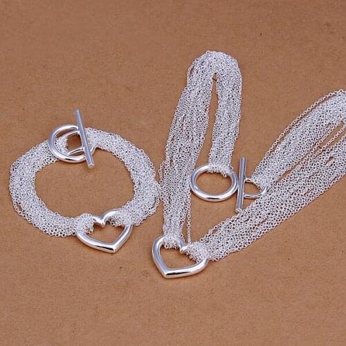 S070 Wholesale,silver color jewelry set, fashion jewelry set Mesh Heart Two-Piece Jewelry Setr plated