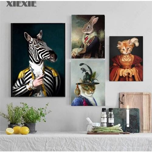 Nordic Retro Nostalgia Gentleman Canvas Painting Wall Art Goat Zebra Animal Posters and Prints Wall Pictures for Living Room